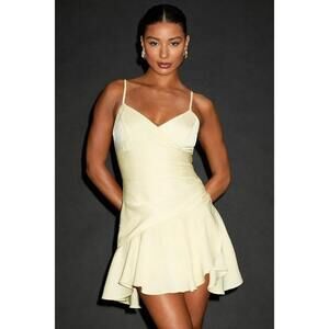 Lulus Riselle Light Yellow Satin Asymmetrical Mini Dress - Size S